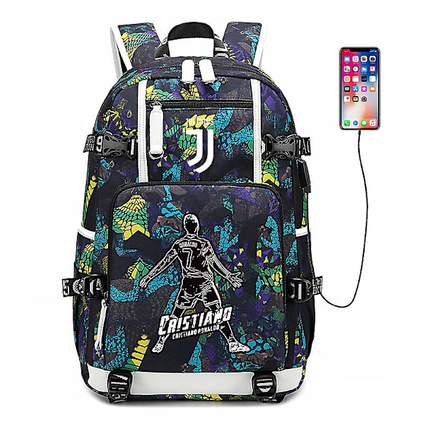 Fotballstjerne Ronaldo trykt USB ungdomsstudent skolesekk menn og kvinner fritidsreisesekk utendørs datamaskinpose