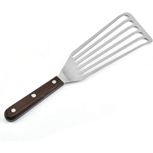 Fiskvändarset, 2 delar (11 tum & 12,5 tum), Professionell fiskspade, Trähandtag, Rostfritt stål fiskskiva, Non Stick F