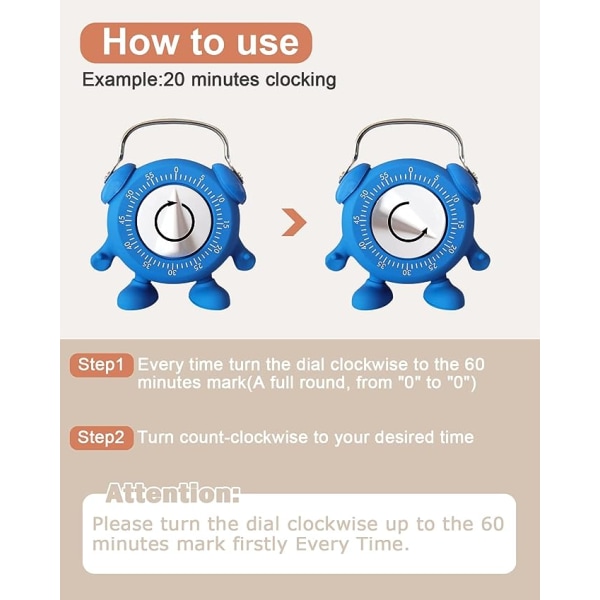 Kjøkken Mekanisk Timer, 60 Minutters Nedtelling Kjøkken Læring Mekanisk Egg Timer Opptrekk Søt Timeout Timer for Barn Ingen Batteri