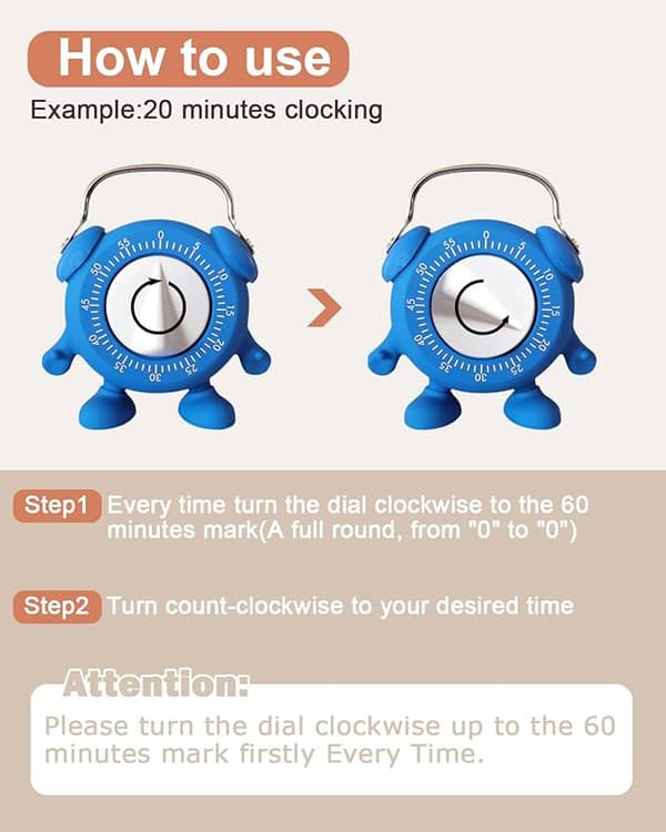 Køkken Koge Mekanisk Timer, 60 Minutter Nedtælling Koge Undervisning Mekanisk Æg Timer Opvikle Sød Timeout Timer til Børn Ingen Batteri