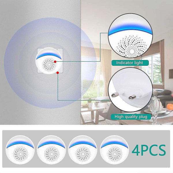 Ultraääni tuholaistorjunta, 4 kpl elektronista hyönteiskarkotetta sisätiloihin