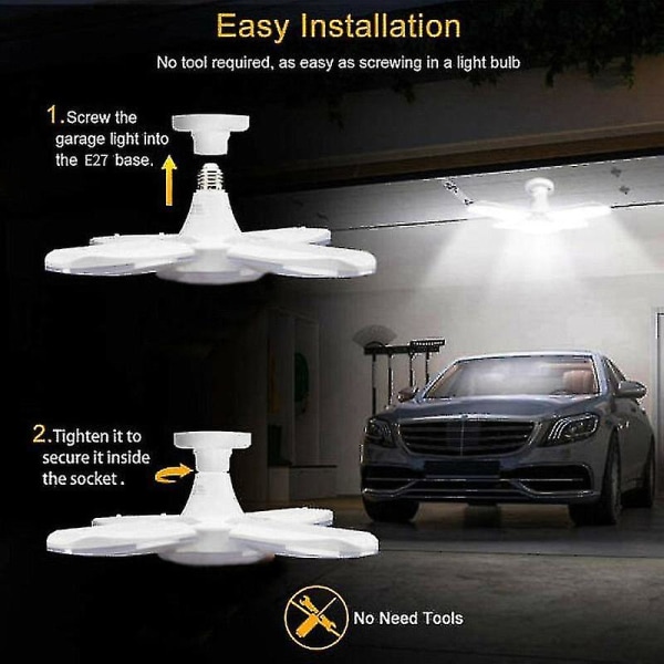 Industriell belysning E27 LED garasjelys 4 justerbare vifteblader deformerbar verksted lager takbelysning (farge: kald hvit)