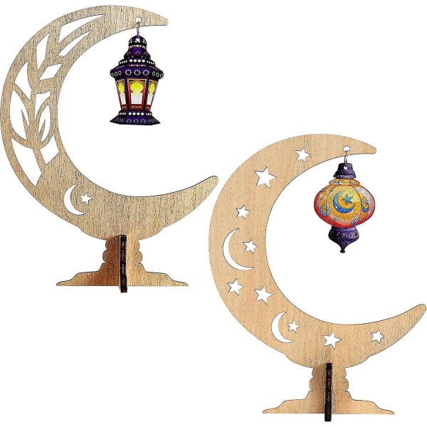 2 kpl Ramadan Ornaments Puinen Pöytäkoristeet Vaalea Tähti Kuu Puinen Ramadan Riippuvainen islamilaiseen Festivaalin Kotijuhliin Ta