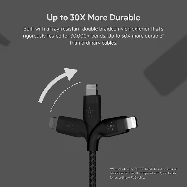 Boostchargepro Flex Punottu USB Type A - Lightning-kaapeli (2 m / 6,6 jalkaa), MFi-sertifioitu latauskaapeli iPhone 14/14 Plus, 13, 12, Pr