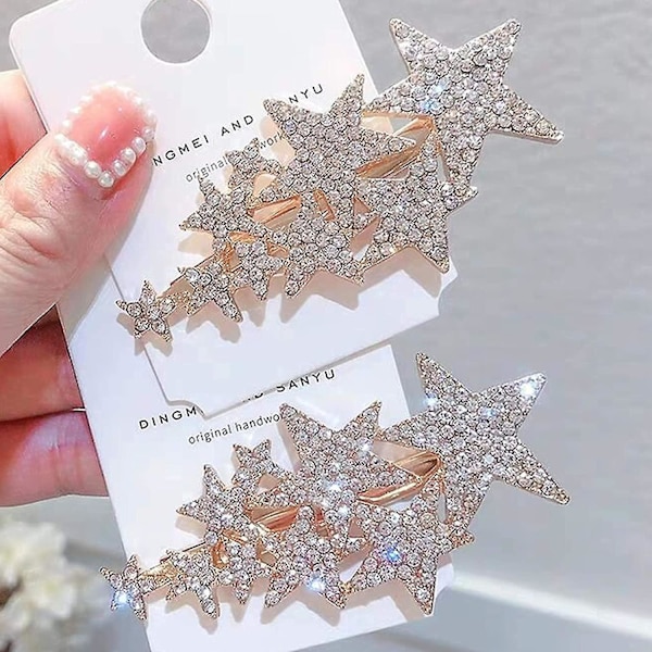 Fem-uddig Stjärna Hårnål Rhinestone Hårklämma Kvinnor Hårklämmor Kvinnlig Elegant Andklämma Hårklämma Mode Hårklo Klämmor Dam (guld)
