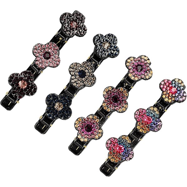 4 stk. Treblomsters sidehårclips, glitrende rhinestone blomsterhårclips, hårclips til kvinner, hårinndelingsclips for kvinner og jenter