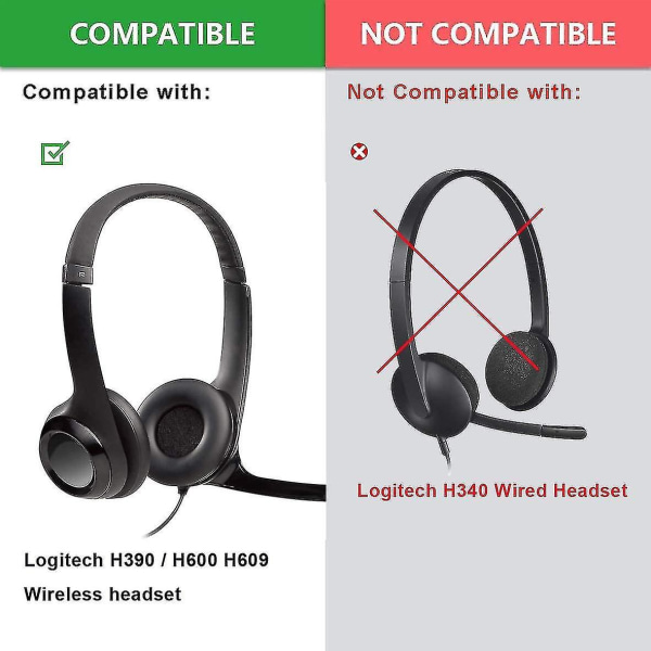 H390 H600 øreputer erstatning ørepute kompatibel med Logitech H390 H600 H609 trådløse hodetelefoner