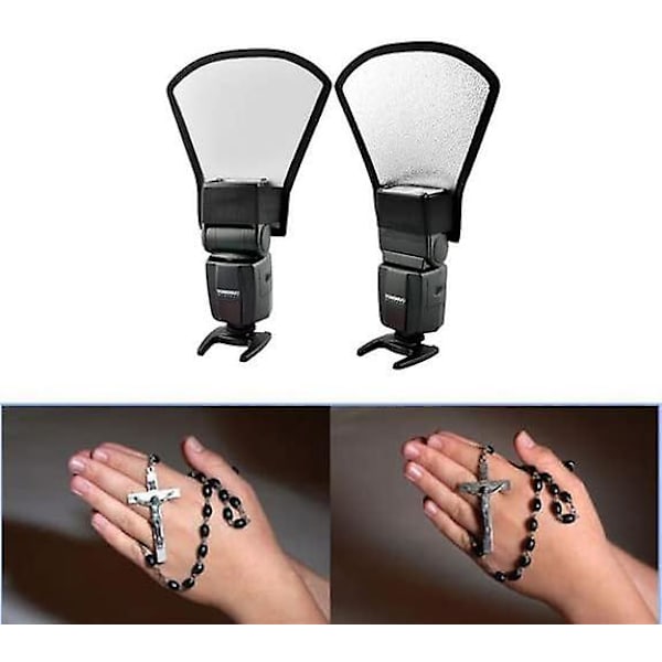 Blitz Diffusor Reflektor, 2-sidet Hvid/Sølv Bøjning Bounce Blitz Reflektor Kit Med Elastisk Rem Til Speedlight Blitze (hvid/sil