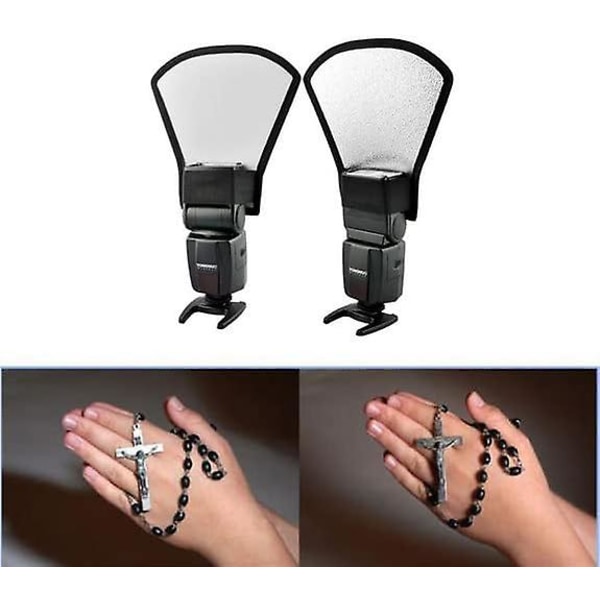 Blixtdiffusor Reflektor, 2-sidig Vit/Silver Böjbar Bounce Blixtreflektor Kit Med Elastisk Rem För Speedlight Blixtar (vit/sil
