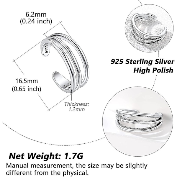 Sterling Silver Tårings för Kvinnor, Barfota Öppen Manschett Band Tår Ring Fot Present