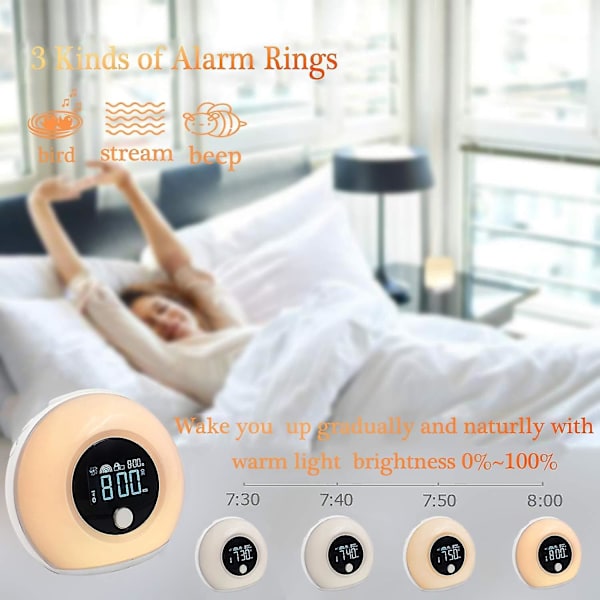 Yöpöytäkosketuslamppu, 5-in-1 LED-pöytälamppu Bluetooth-kaiuttimella, 12/24 tunnin digitaalinen herätyskello