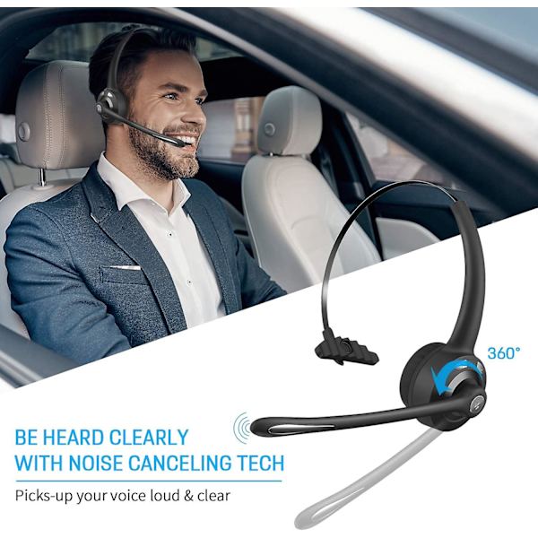 Bluetooth-headset med mikrofon, trådlöst kontorsheadset, over-head-hörlurar, lastbilschaufför Bluetooth-telefonheadset för callcenter, Skype, Voip, stöder