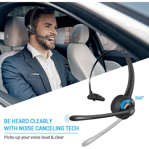 Bluetooth Headset With Mic, Wireless Office Headset, Over Head Earphones, Truck Driver Bluetooth Phone Headset For Call Center, Skype, Voip, Supports