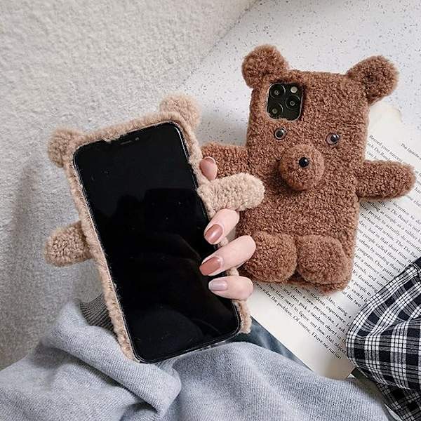 Sööt Karu Pehme Plush Puhelimen Kotelo iPhone 12Mini Pro Max 7 8 Plus XR XS 11Pro Max Silikoninen Pehmeä Takakannen, Vaaleanruskea, iPhone12:lle