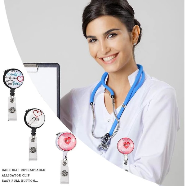 Nurse Portable Retractable Stetoscopeid Badge Clip 3 stk