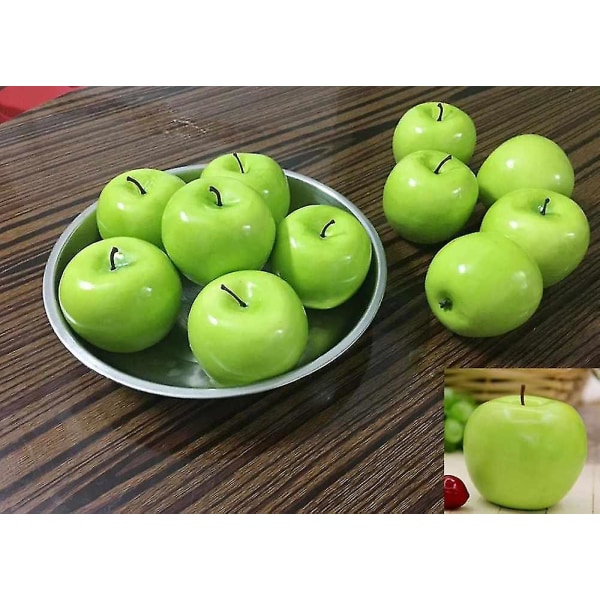 12 stk. Kunstig naturtro falsk grøn æblesæt falsk frugt kompatibel med hjemmet