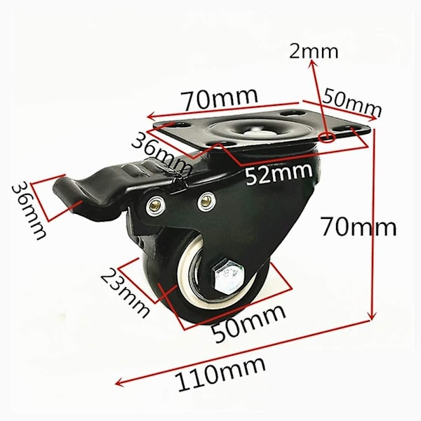 Casterhjul, Mobile Caster Mute Leje Gummi Vognhjul Med Bremse Heavy Duty