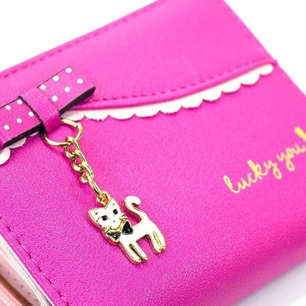 Mini kunstskinn Bifold Cute 3 Cat glidelås Clutch lommebok håndveske for kvinner jenter
