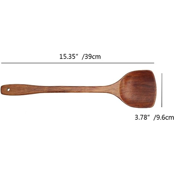 Træspatel, 2 stk. Lang håndtag Flad Non-Stick Køkken Køkkenudstyr til Blandning og Madlavning, 15.35”