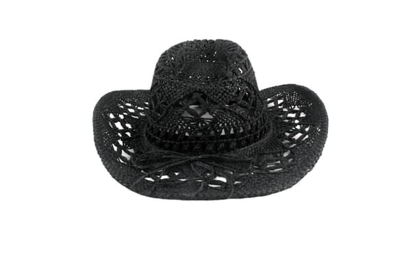 Beige stråcowboyhat, gennembrudt bredskygget solhat. black