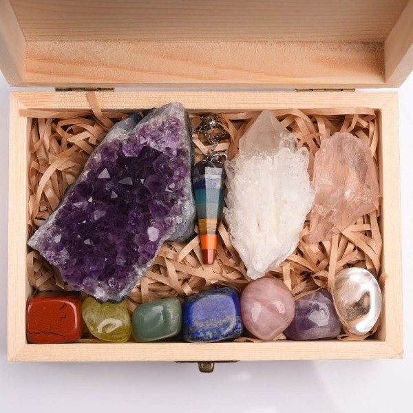 11 stk. Healing Crystals Set, Chakra Stones Kit i gaveæske Naturlig Ametyst Cluster Quartz Crystal Mineral Specimen Healing Stones R