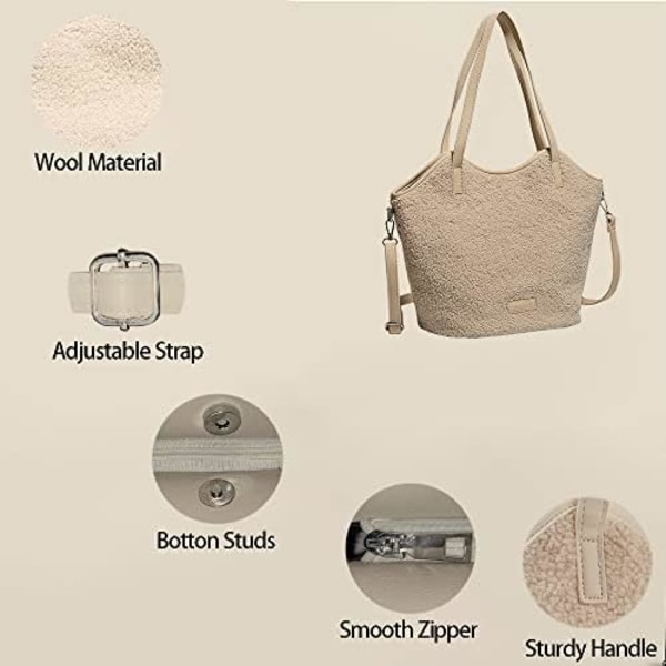 Kvinners store fleece sherpa tote bag teddy plysj fluffy pels håndvesker for kvinner jenter veske