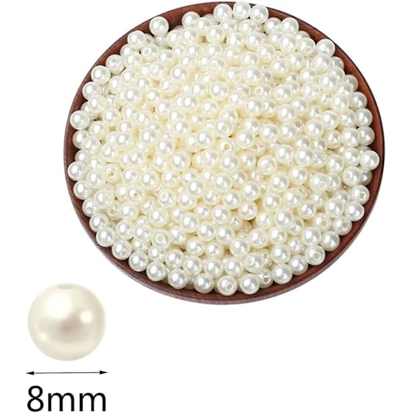 Tekohelmiä, rei'itettyjä irtonaisia ​​tekopalloja korujen valmistukseen, käsityöhelmiä, valkoinen, 8 mm, 600 kpl