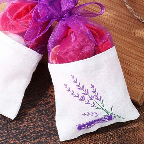 Sachet-poser i mesh, lavendel, lin, organza, gasbind, gaveposer, sekker for lavendel, krydder og urter (12 lilla poser med snor)