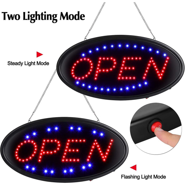 LED Öppen Skylt med Fjärrkontroll, Ultra Ljusstark Elektrisk Upplyst Skylt för Företag, Tidsinställningsfunktion, 2 Belysningslägen Blinkande & Stabilt