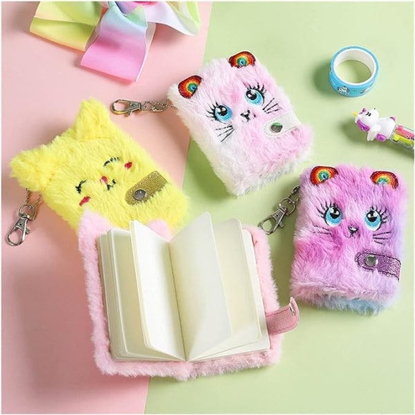 Notesbog Spiral Sød Kat Plys Notesbog Kawaii Vedhæng Nøglering Notesbog Daglig Plan Dagbog Notesblok Kontorartikler (Farve: MC)