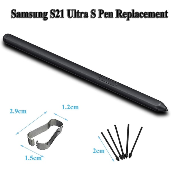 Galaxy S21 Ultra Pen Ersättning för Samsung Galaxy S21 Ultra 5g Stylus S Pen + spetsar/spetsar utan Bluetooth (fantomsvart)