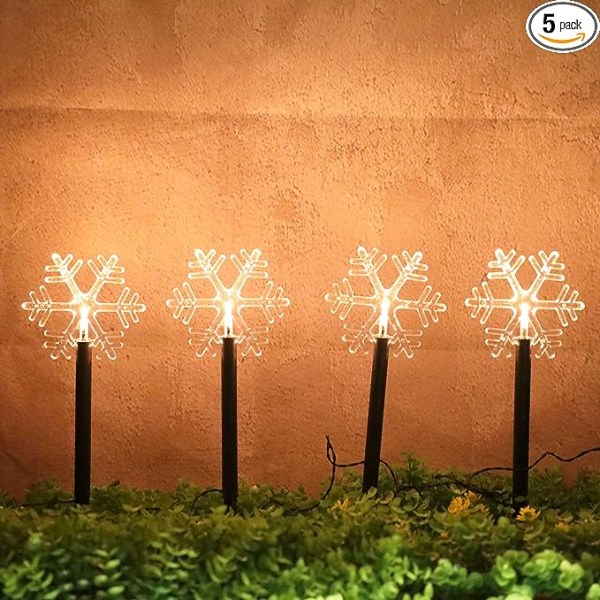 Solar Christmas Snowflake Led Pathway Lights Waterproof for Lawn Yard Walkway Garden Decor Christmas Home Decoration Warm White Landscape Light - 5 Pa