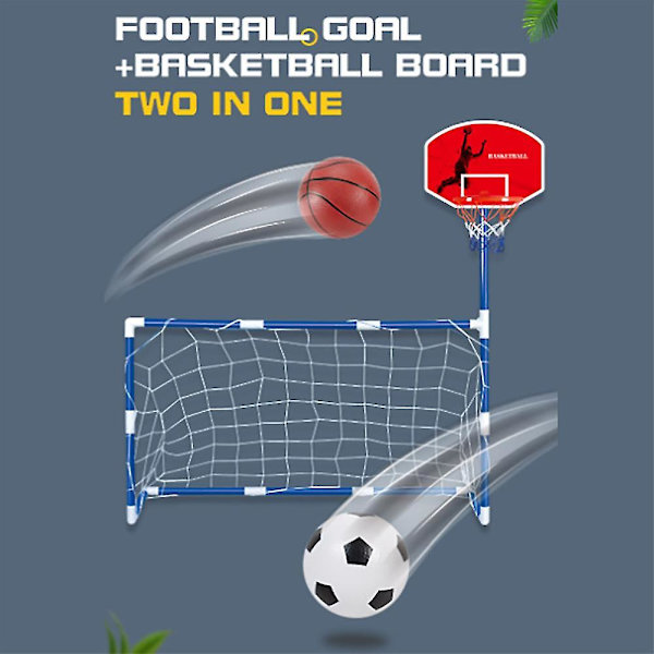 Børne Portable Fodbold Basketball Hoop Sæt Inkluderer Basketball Hoop Fodboldmål Med Bold til Bo