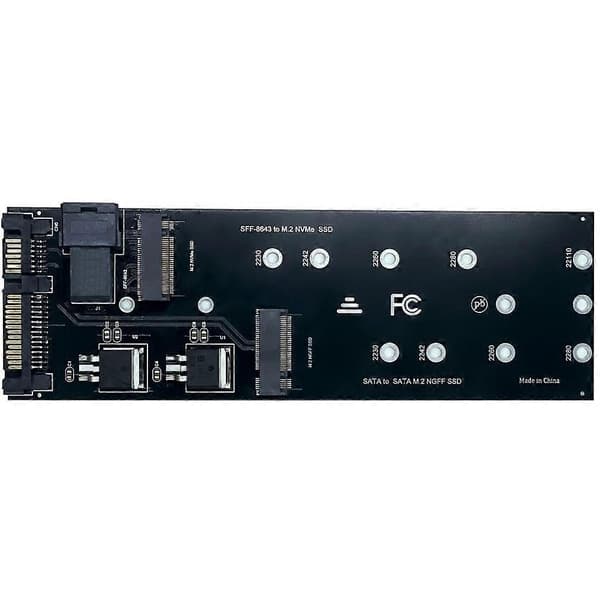 Dobbelkanals M.2 SSD-adapterkort NVMe til SFF-8643 M.2 SATA NGFF til SATA III-adapter for PC-serverarbeidsstasjon Ingen driver Black