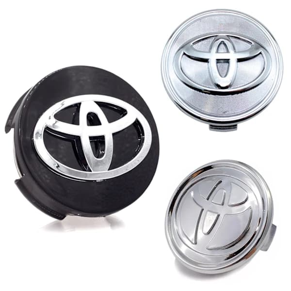 4-dels sett – Toyota senterkopper / hjulnav-emblemer Silver thread 62