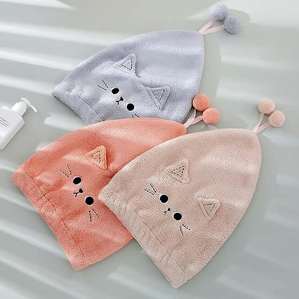 Roliga söta hårtorkningshanddukar, 3-pack mikrofiberhårhandduk wrap 3-pack mikrofiberhårhandduk wrap snabb torkande hårturbaner för kvinnor flickor barn lockigt