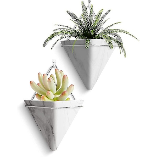 10cm Hängande Planter. 2-pack Keramiska Geometriska Väggplanter Växtställ Behållare Med Krokar För Inomhus Utomhus Väggdekor. För
