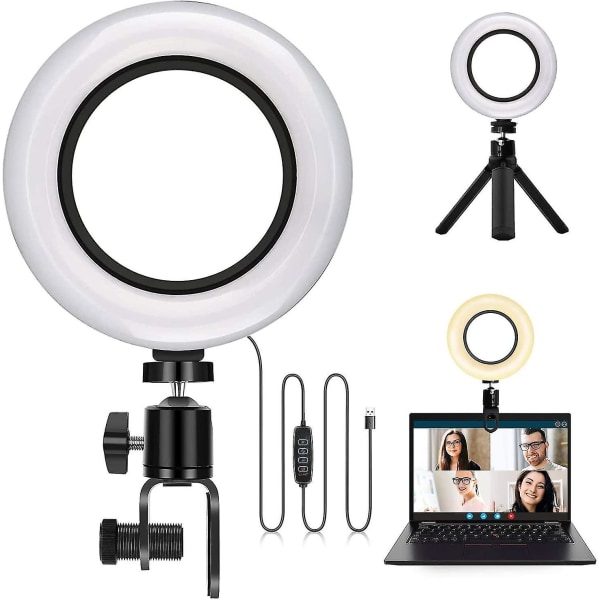 6\" Selfie LED-ringlys med klemmefeste og stativstativ, for direktestrømming/videoopptak