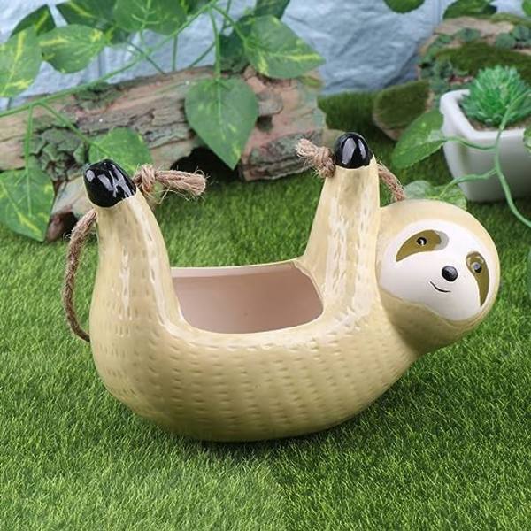 Hängande Blomkruka i Sloth-Form, Keramik, Söt Djurfigur, Väggmonterad, Succulentkruka, Behållare för Inomhusbalkong, Trädgård, Heminredning