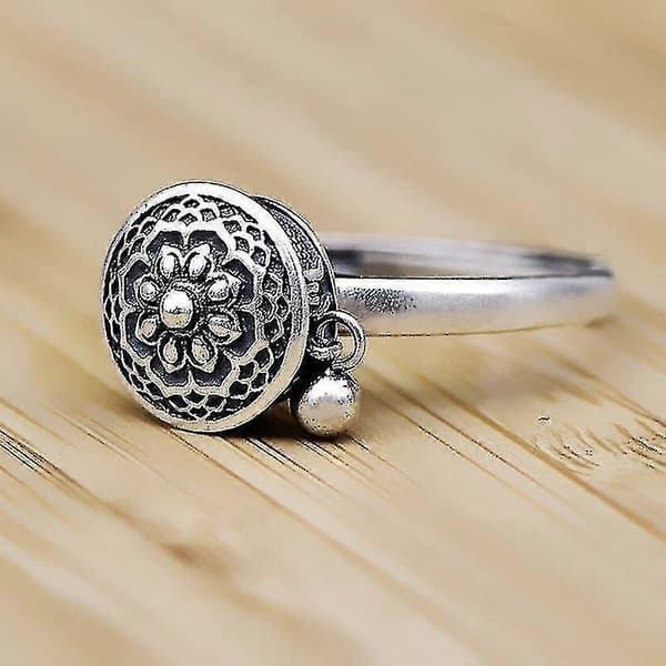 Silver Buddhistringar Dam Tibetanska Bönehjulsringar Mandala 7 Chakra Ringar Lyckobringande Damringar One-size