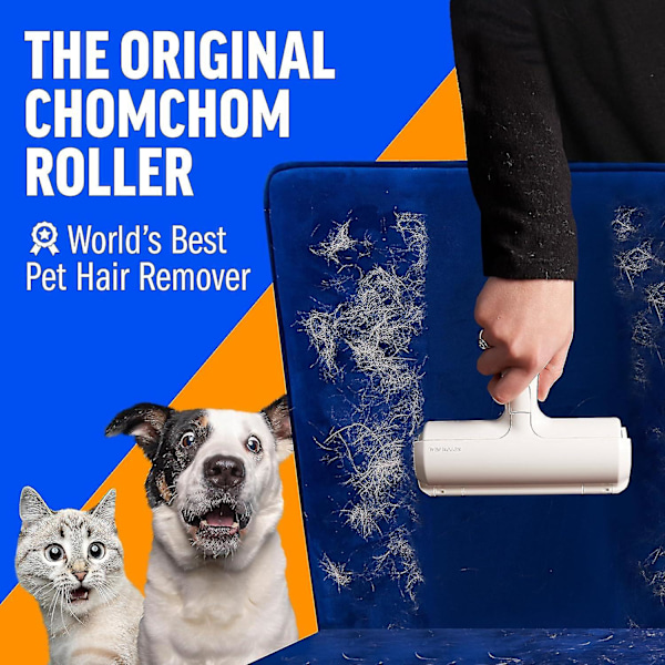 Chom Chom Roller Pet Hair Remover og gjenbrukbar lollerulle - ChomChom katte- og hundehårfjerner for møbler, sofa, teppe, klær og sengetøy - Po