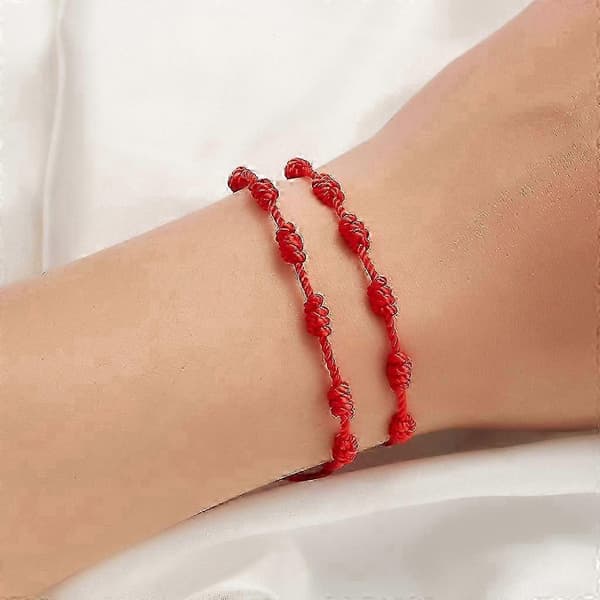 7-knuts Kabbalah rött snöre armband set om 2 - Skyddande amulett för lyckogåva A
