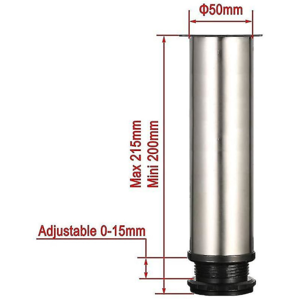 Kaapin jalka 4 säädettävää jalkaa 200 mm korkeus Paksu kaapin jalat Pöydän jalat Huonekalujen jalat. Harjattu ruostumaton teräs. Säädettävä korkeus