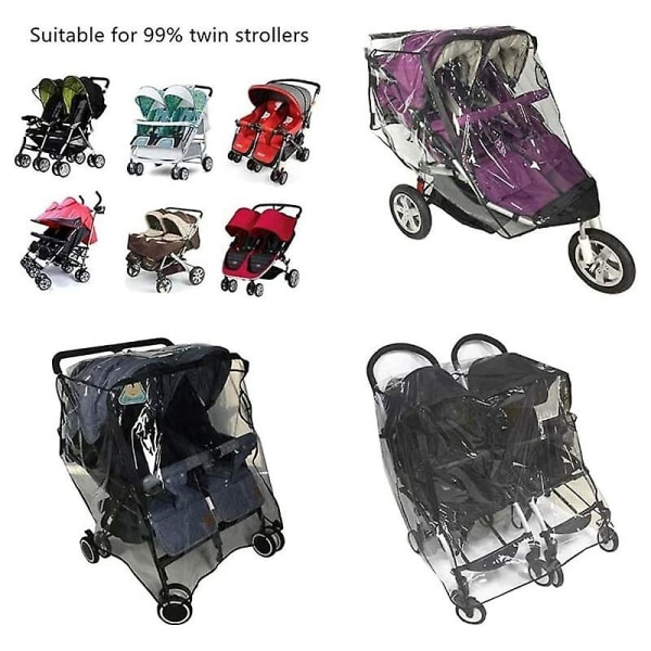 Universal Side By Side Twin Stroller Rain Cover Clear Pvc Dust And Windproof For Double Pram Stroller