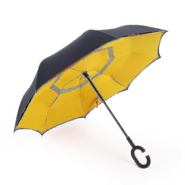 C- Parasol Fällbart Regn Vindtätt Paraply Dubbla Lager Inverterad Omvänd--lilja Blomma