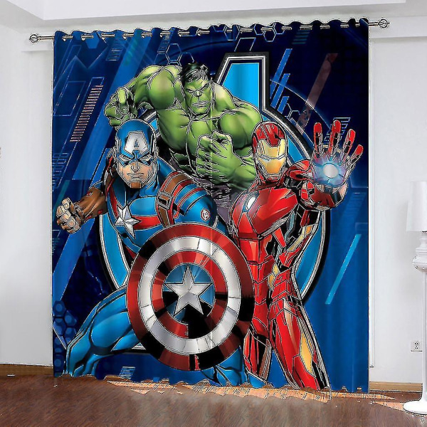 Avengers mörkläggningsgardin öljetter för sovrum, 3d print Captain America Iron Man set för barnrum (150*170cm)