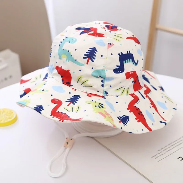 Baby Boys Girls Cartoon Fiskerhatt Sommer Utendørs UV-beskyttelse Bøttehatt color dinosaur 54cm