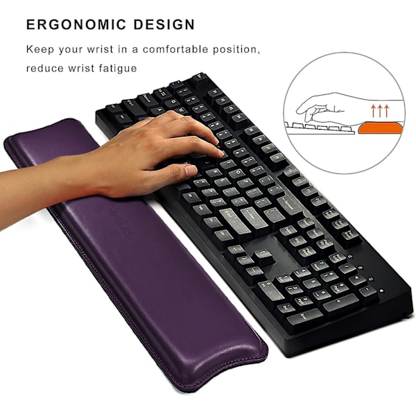 Pude-Læder Tastatur Håndledsstøtte, Ergonomisk Anti-Skrid Håndledsstøtte Til Kontor Spil - Lilla