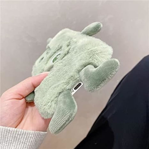 Pehmeä kotelo iPhone 13 Prolle tytöille teini-ikäisille lapsille Kawaii Cartoon 3D Animal Fuzzy Furry Warm Plush Winter Case Soft Silicone Shockproof Protective Cas