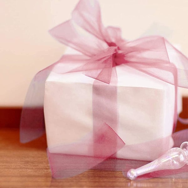 4 ruller organzabånd, rosa chiffonbånd for Acsergery gaveinnpakning, ren båndgave